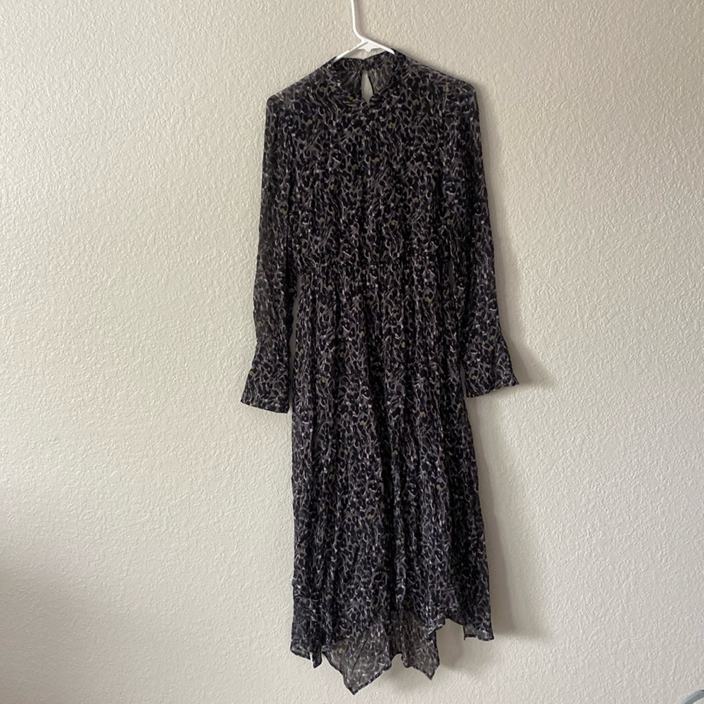 All Saints Keyhole Back Leopard Print Midi Dress - image 1